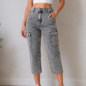 Haikure Pure Noam Cargo Pants Grey Marble Acid Wash Denim Made in Italy Size 33